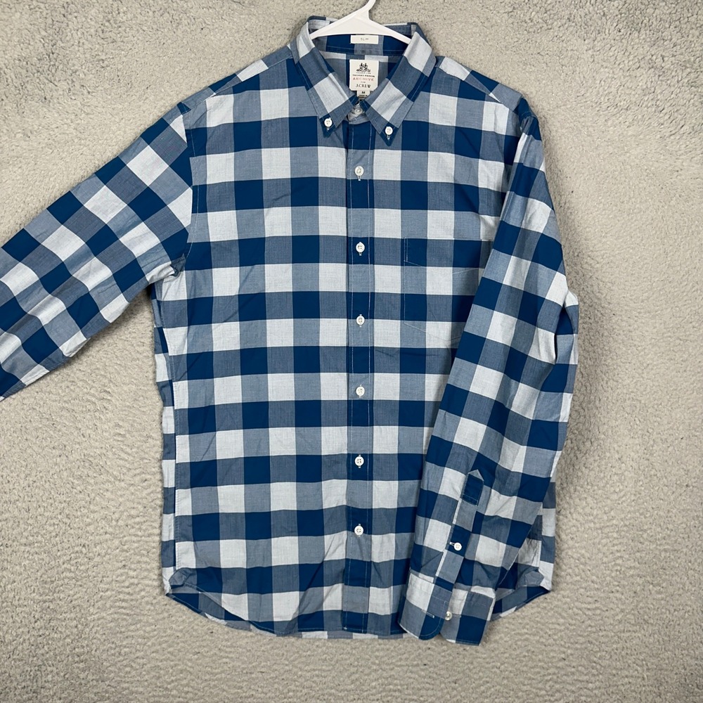 J Crew Shirt Men Medium Thomas Mason Archive Slim Blue Buffalo Check Button Down